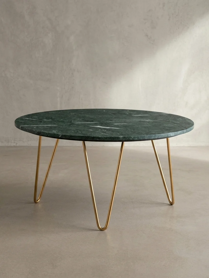 Couchtisch Grün Marmor Dreibein Design 70x70x35 cm, Rund Modern Gold Metall