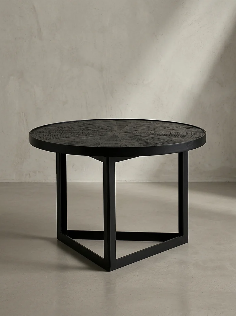 Couchtisch Schwarz Massivholz Mango Rund 58x58x40 cm Industrial Design