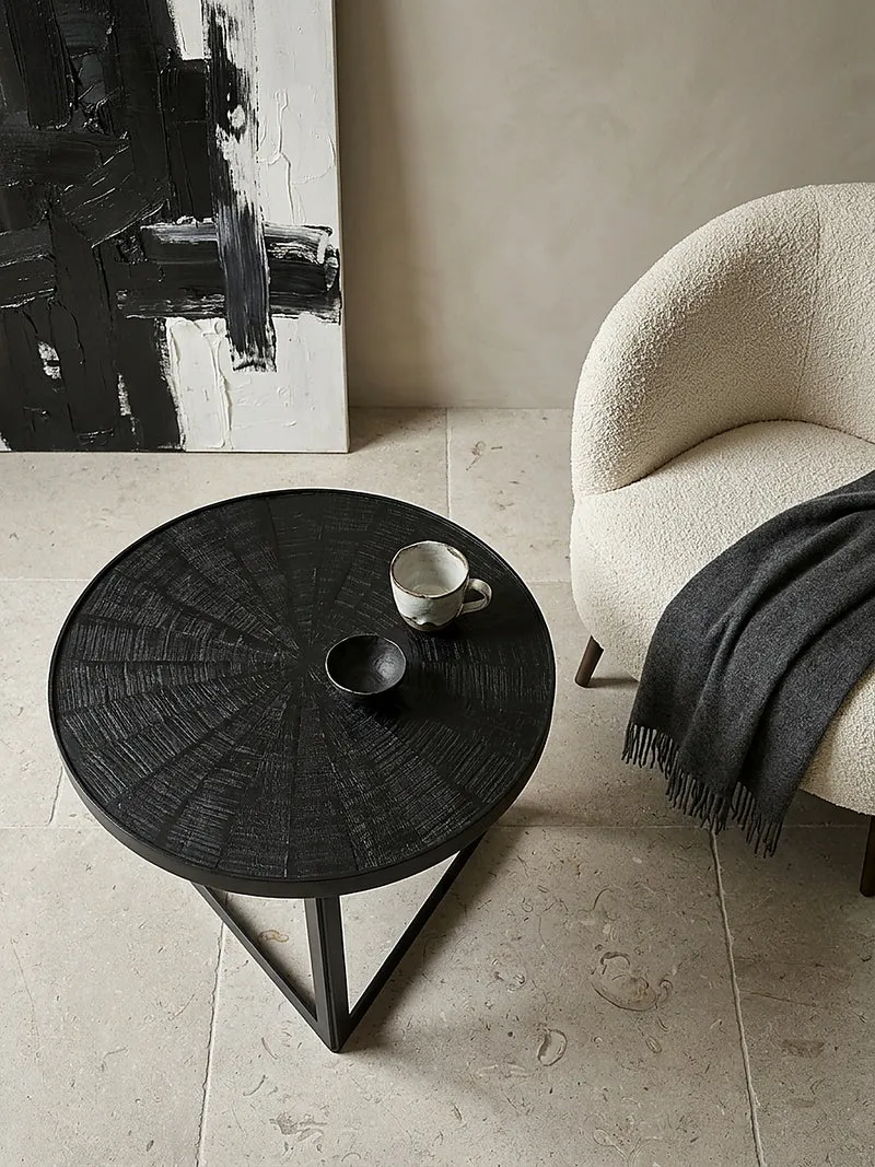 Couchtisch Schwarz Massivholz Mango Rund 58x58x40 cm Industrial Design