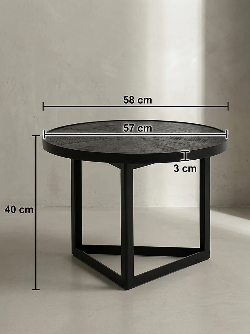 Couchtisch Schwarz Massivholz Mango Rund 58x58x40 cm Industrial Design