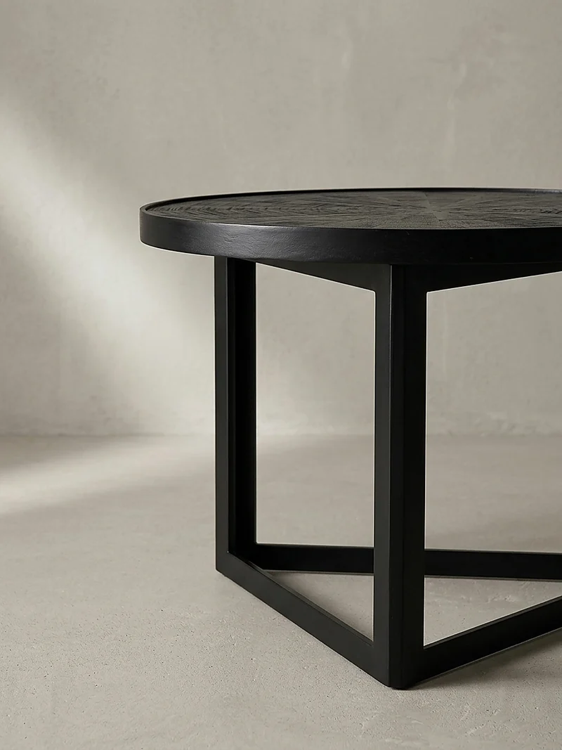 Couchtisch Schwarz Massivholz Mango Rund 58x58x40 cm Industrial Design