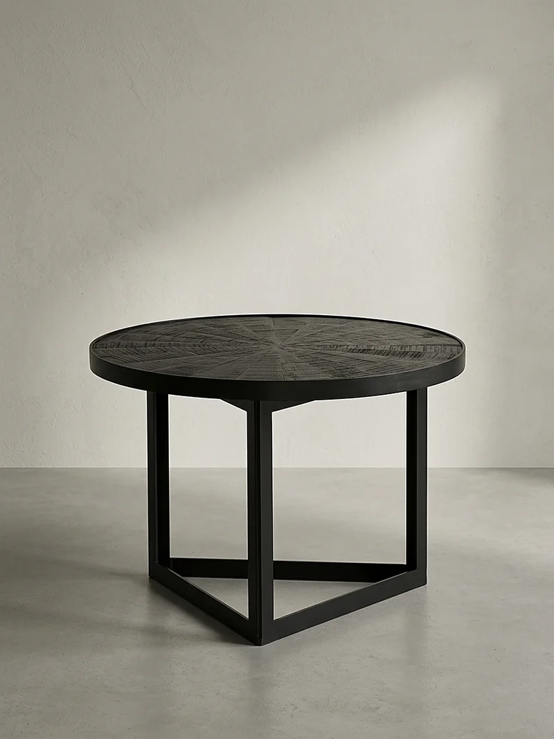 Couchtisch Schwarz Massivholz Mango Rund 58x58x40 cm Industrial Design