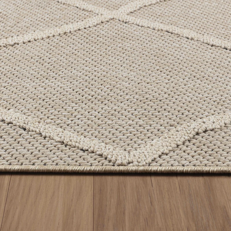 Outdoor-Teppich Rauten-Linien – Waschbar | Minimaler Boho-Stil für Terrasse