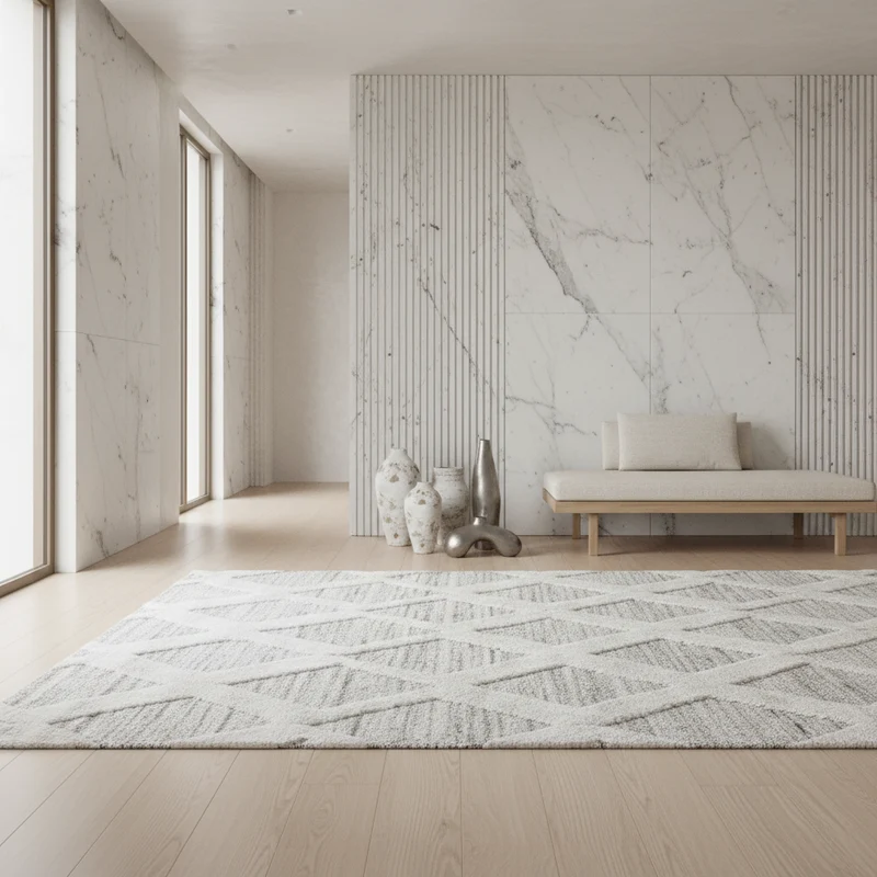 3D Hochflor-Teppich Boho-Rauten – Waschbar | Locker Gewebter Hoch-Tief-Effekt | 2,00 cm Florhöhe für Wohnkomfort