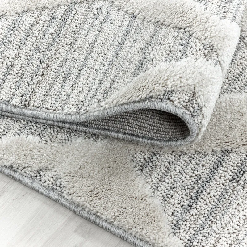 3D Hochflor-Teppich Boho-Rauten – Waschbar | Locker Gewebter Hoch-Tief-Effekt | 2,00 cm Florhöhe für Wohnkomfort