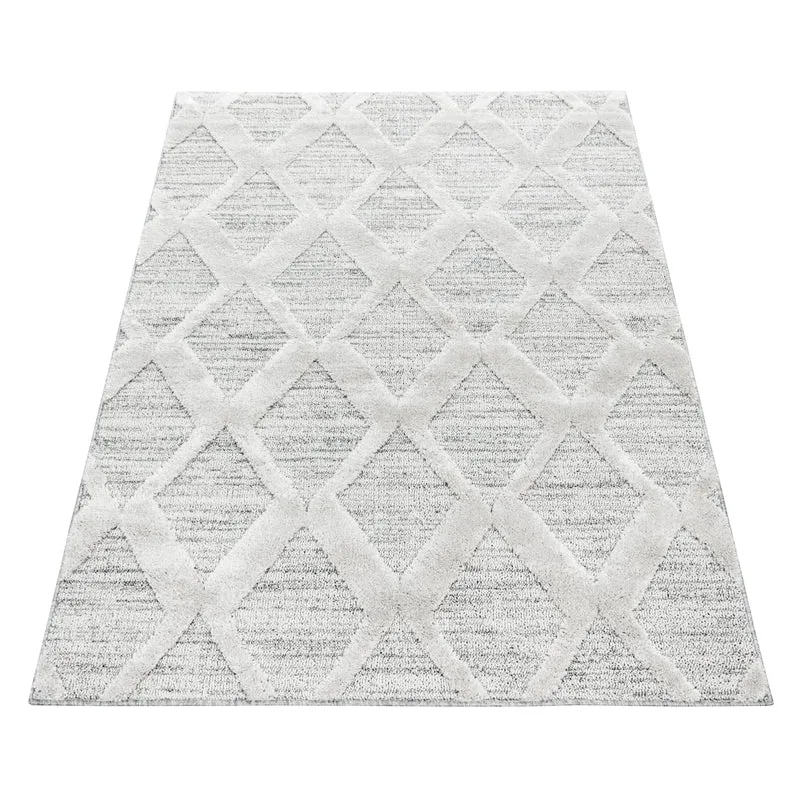 3D Hochflor-Teppich Boho-Rauten – Waschbar | Locker Gewebter Hoch-Tief-Effekt | 2,00 cm Florhöhe für Wohnkomfort