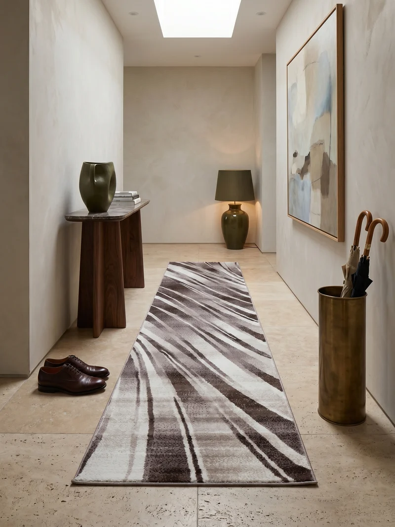 Kurzflor-Teppich Schwunglinien – Waschbar | Dynamisches Wellendesign | Heatset-Veredelung für Wolloptik