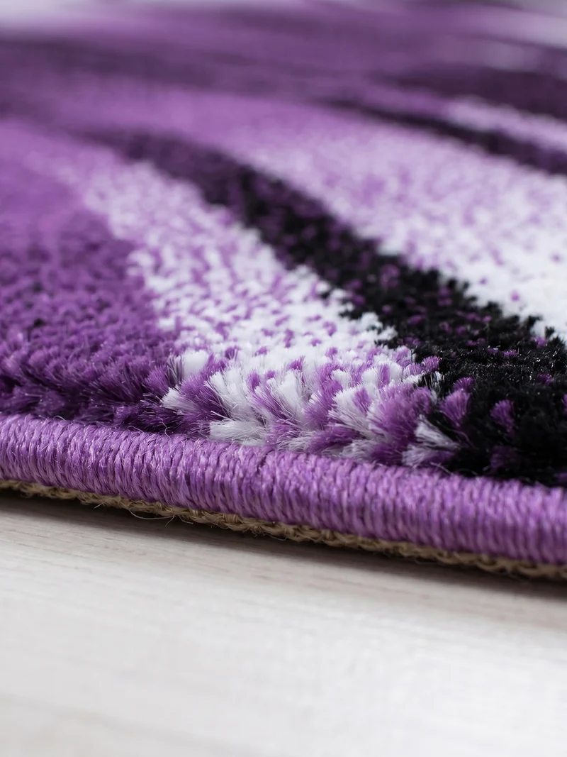 Kurzflor-Teppich Schwunglinien – Waschbar | Dynamisches Wellendesign | Heatset-Veredelung für Wolloptik