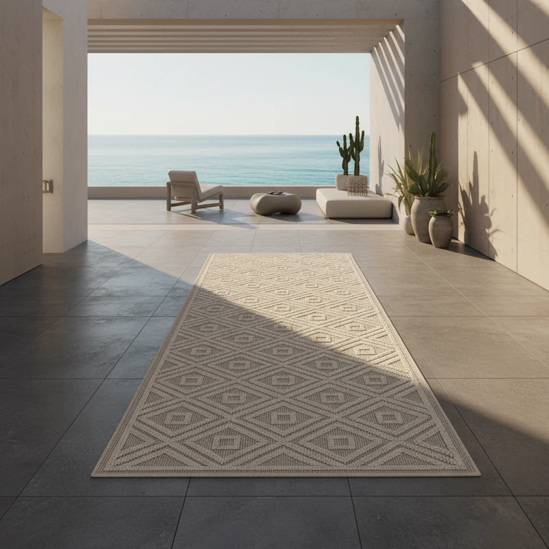 Outdoor-Teppich Ornamentale Rauten – Waschbar, Wetterfest & Dekorativ für Balkon