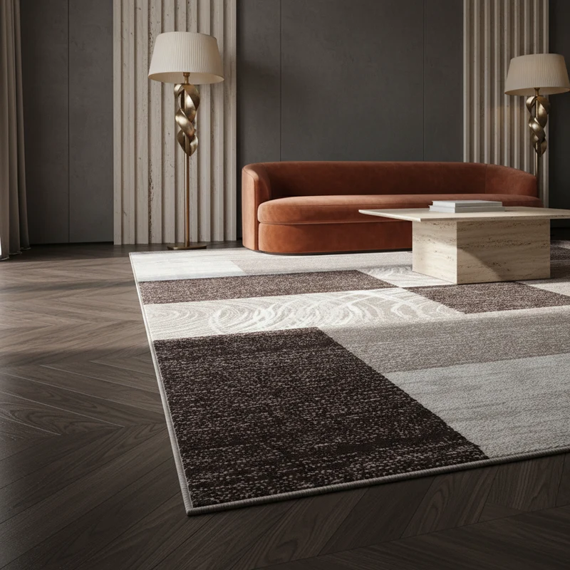 Kurzflor-Teppich Abstraktes Karo – Waschbar & Strapazierfähig | 280k Noppen pro m² für Langlebigkeit