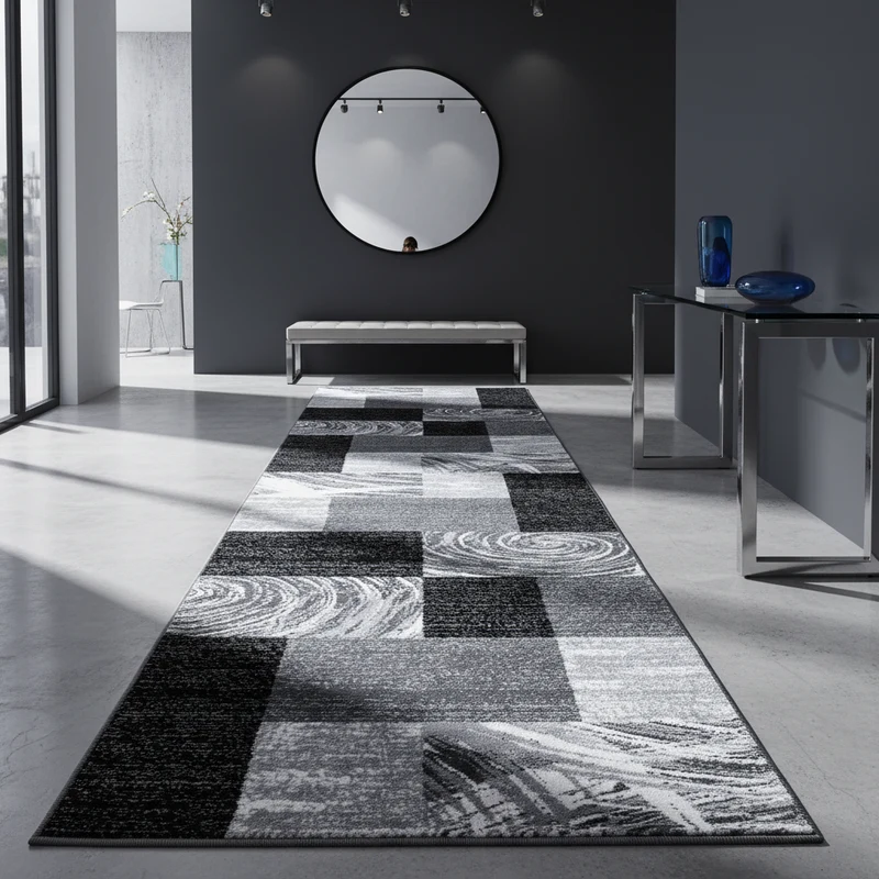 Kurzflor-Teppich Abstraktes Karo – Waschbar & Strapazierfähig | 280k Noppen pro m² für Langlebigkeit