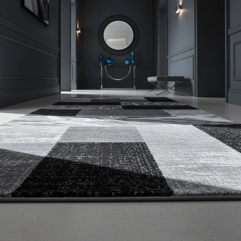 Kurzflor-Teppich Abstraktes Karo – Waschbar & Strapazierfähig | 280k Noppen pro m² für Langlebigkeit