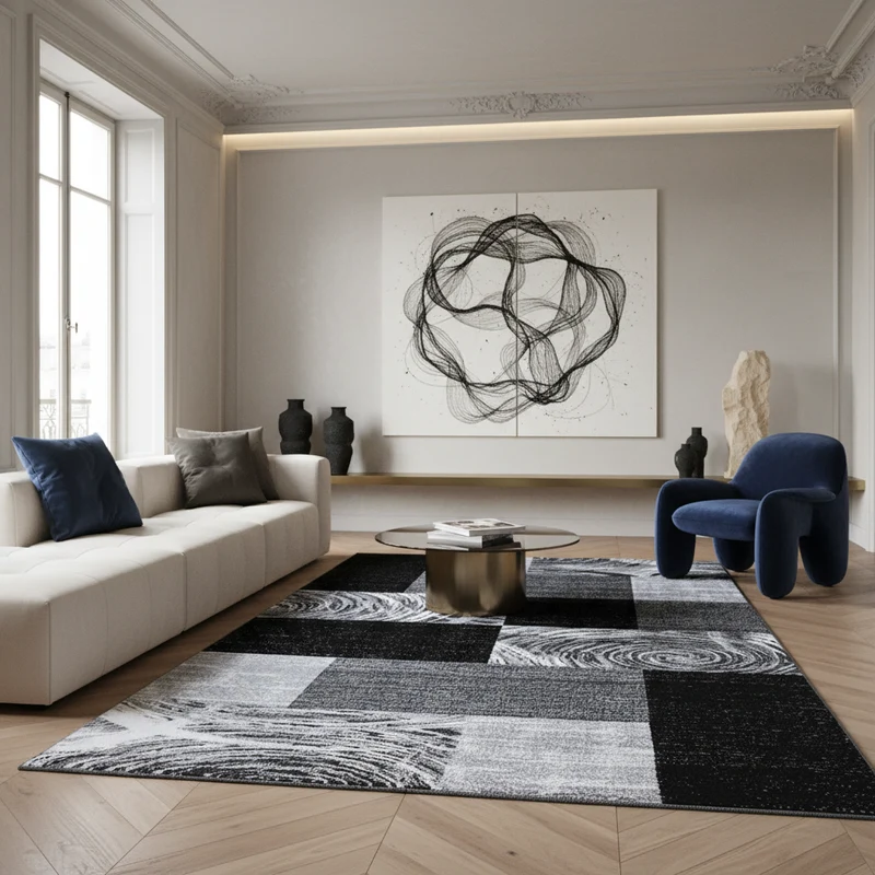 Kurzflor-Teppich Abstraktes Karo – Waschbar & Strapazierfähig | 280k Noppen pro m² für Langlebigkeit