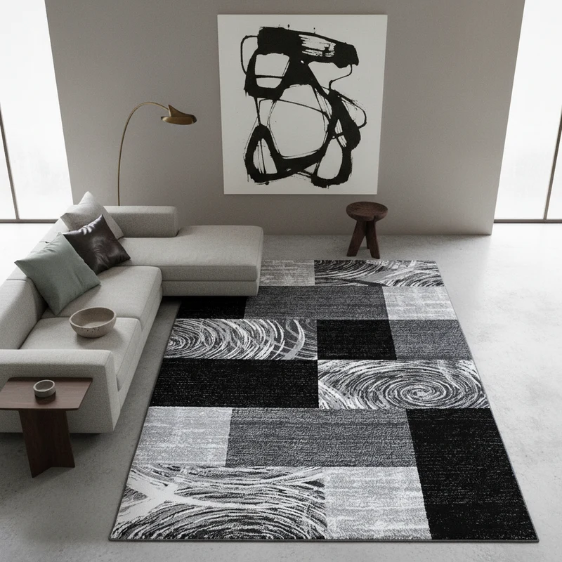 Kurzflor-Teppich Abstraktes Karo – Waschbar & Strapazierfähig | 280k Noppen pro m² für Langlebigkeit