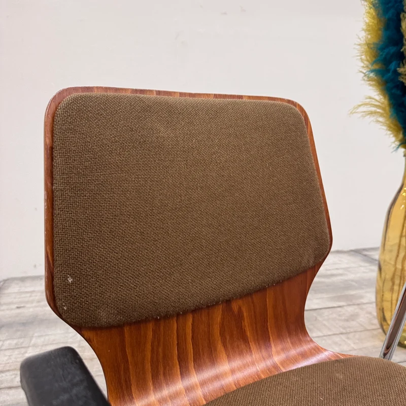 Besucherstuhl Braun Holz Metall Mit Armlehnen Gepolstert Stuhl Gebraucht