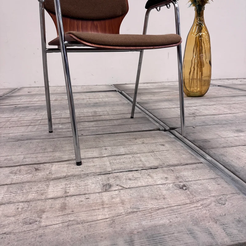 Besucherstuhl Braun Holz Metall Mit Armlehnen Gepolstert Stuhl Gebraucht