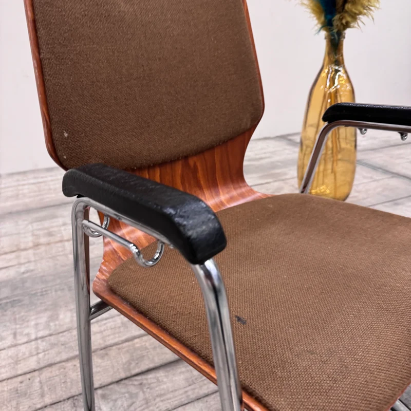 Besucherstuhl Braun Holz Metall Mit Armlehnen Gepolstert Stuhl Gebraucht