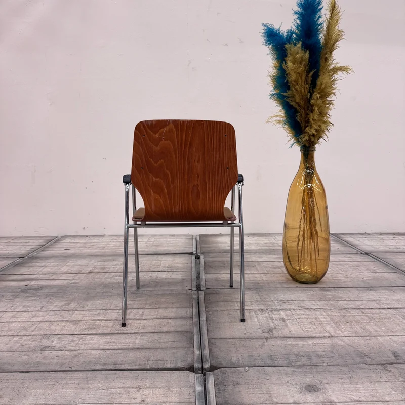 Besucherstuhl Braun Holz Metall Mit Armlehnen Gepolstert Stuhl Gebraucht