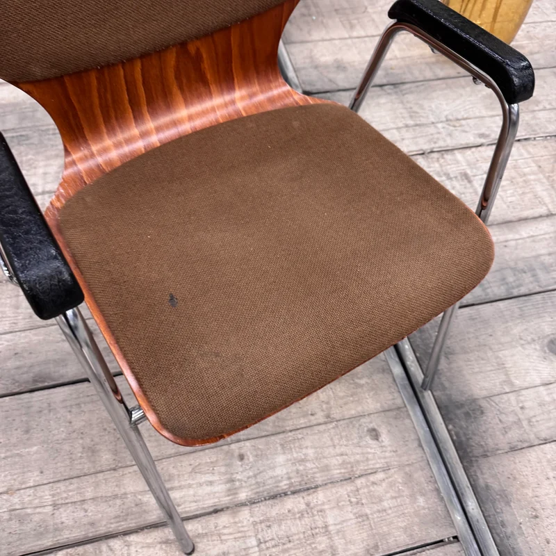 Besucherstuhl Braun Holz Metall Mit Armlehnen Gepolstert Stuhl Gebraucht