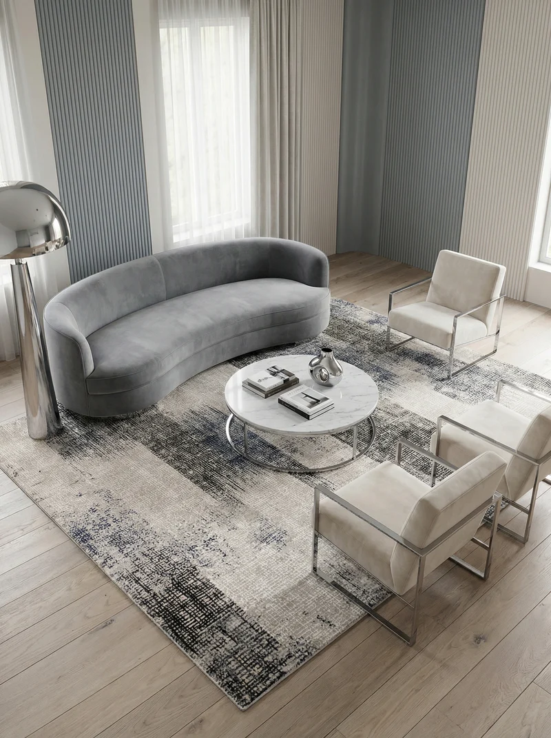 Teppich Velours geometrisch abstrakt pflegeleicht rutschfest Dunkelblau/Terrakotta