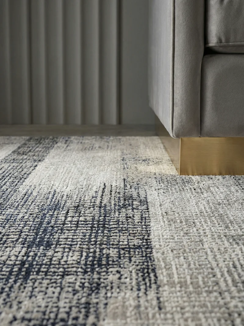 Teppich Velours geometrisch abstrakt pflegeleicht rutschfest Dunkelblau/Terrakotta