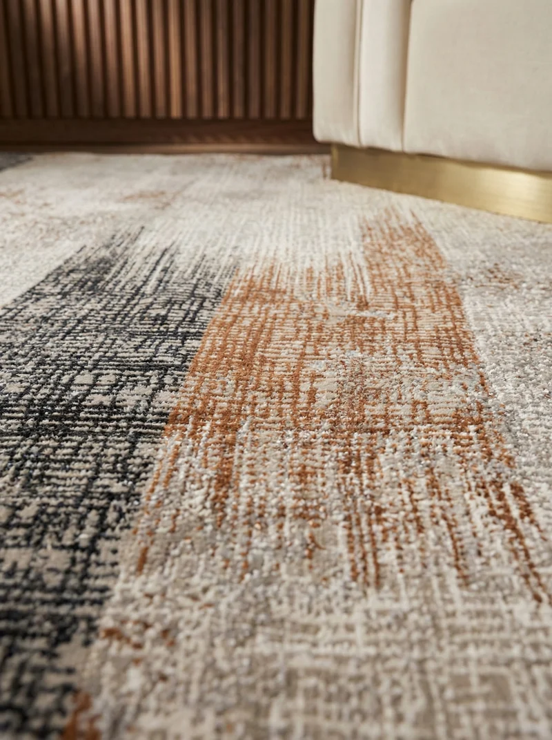 Teppich Velours geometrisch abstrakt pflegeleicht rutschfest Dunkelblau/Terrakotta