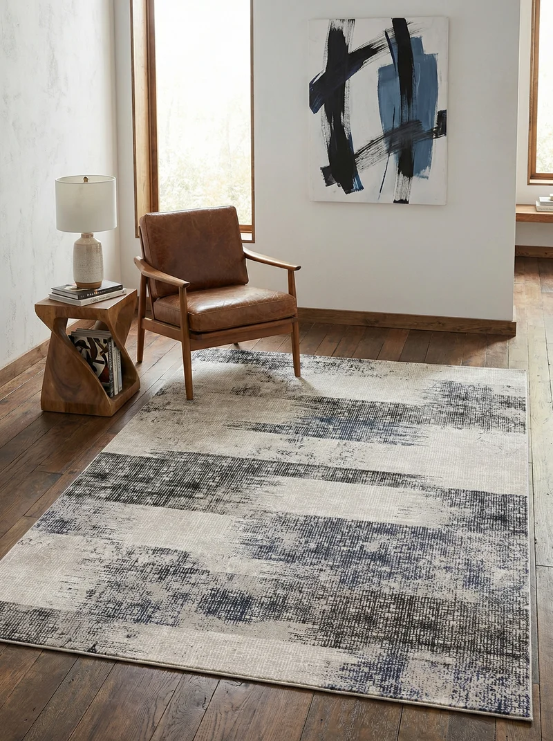 Teppich Velours geometrisch abstrakt pflegeleicht rutschfest Dunkelblau/Terrakotta