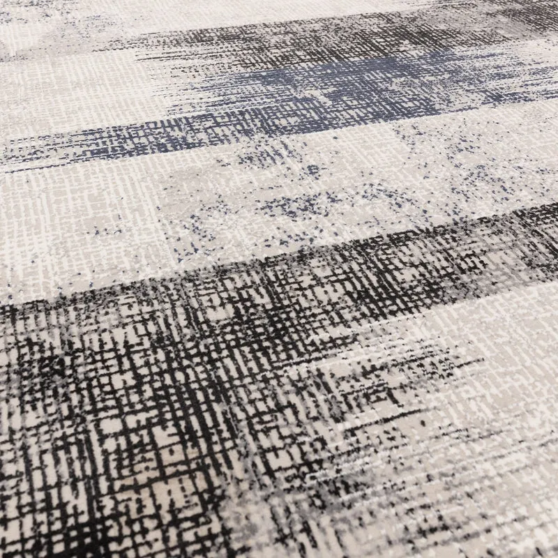 Teppich Velours geometrisch abstrakt pflegeleicht rutschfest Dunkelblau/Terrakotta
