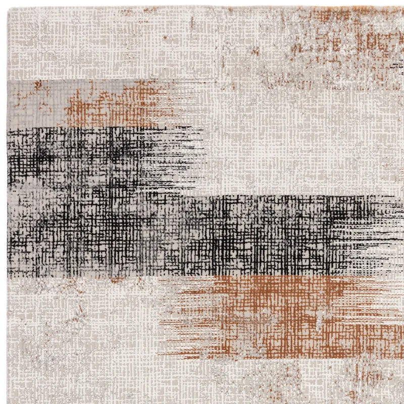Teppich Velours geometrisch abstrakt pflegeleicht rutschfest Dunkelblau/Terrakotta