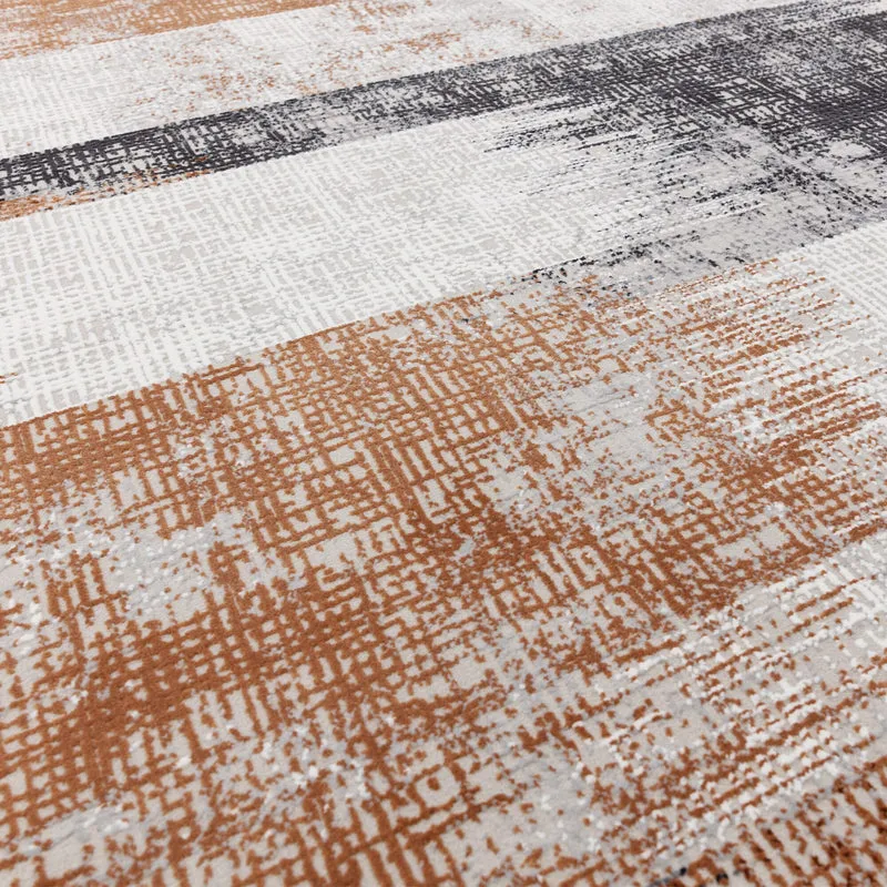 Teppich Velours geometrisch abstrakt pflegeleicht rutschfest Dunkelblau/Terrakotta