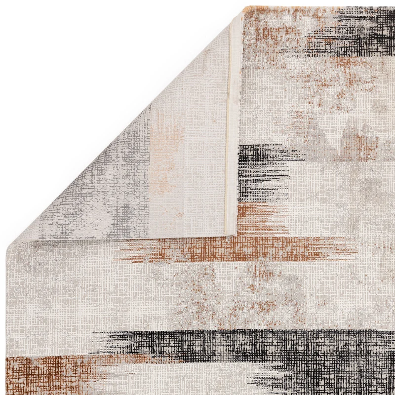 Teppich Velours geometrisch abstrakt pflegeleicht rutschfest Dunkelblau/Terrakotta