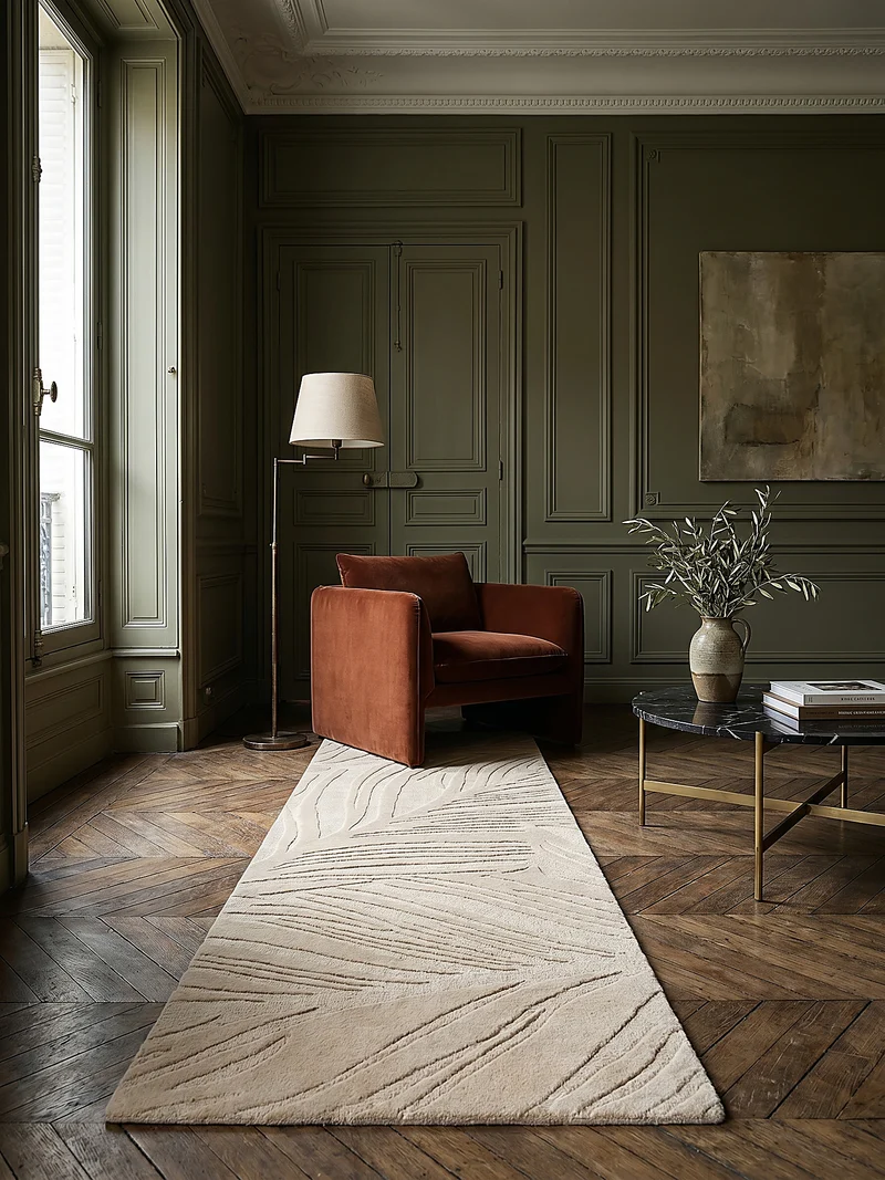 Wollteppich Blatt-Relief · 100 % Wolle · 14 mm Mittelflor