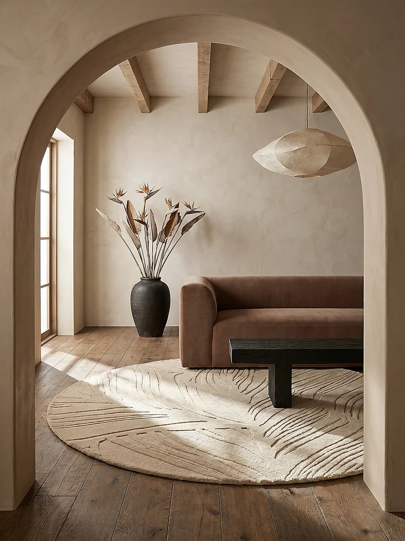 Wollteppich Blatt-Relief · 100 % Wolle · 14 mm Mittelflor