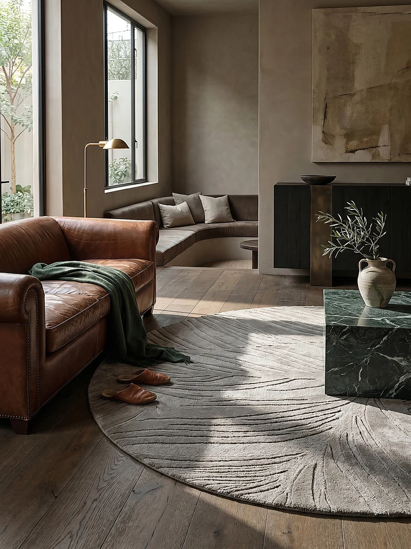 Wollteppich Blatt-Relief · 100 % Wolle · 14 mm Mittelflor