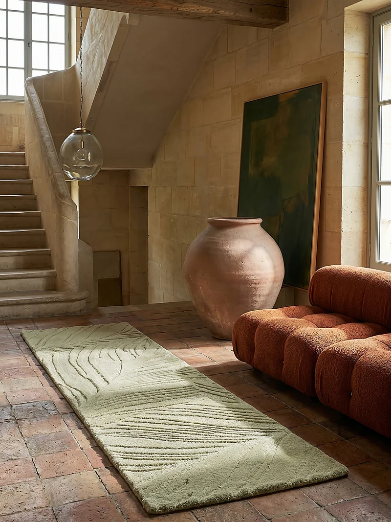 Wollteppich Blatt-Relief · 100 % Wolle · 14 mm Mittelflor