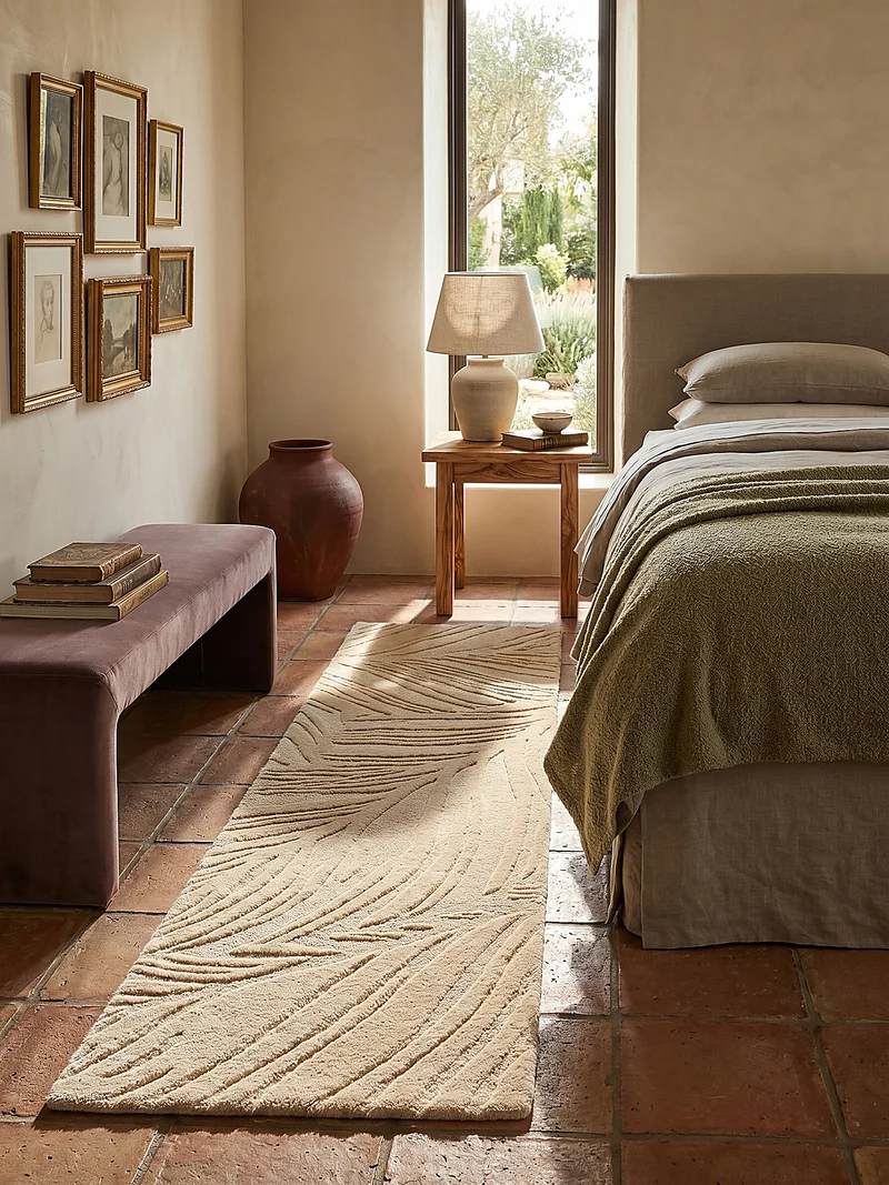Wollteppich Blatt-Relief · 100 % Wolle · 14 mm Mittelflor