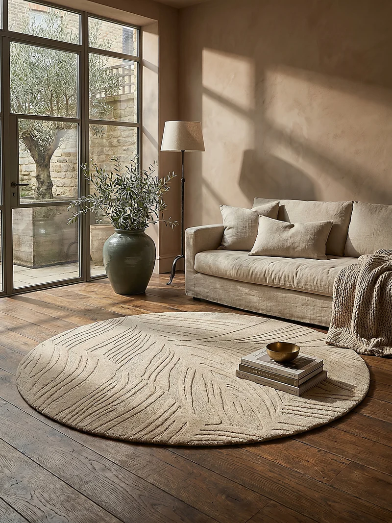 Wollteppich Blatt-Relief · 100 % Wolle · 14 mm Mittelflor