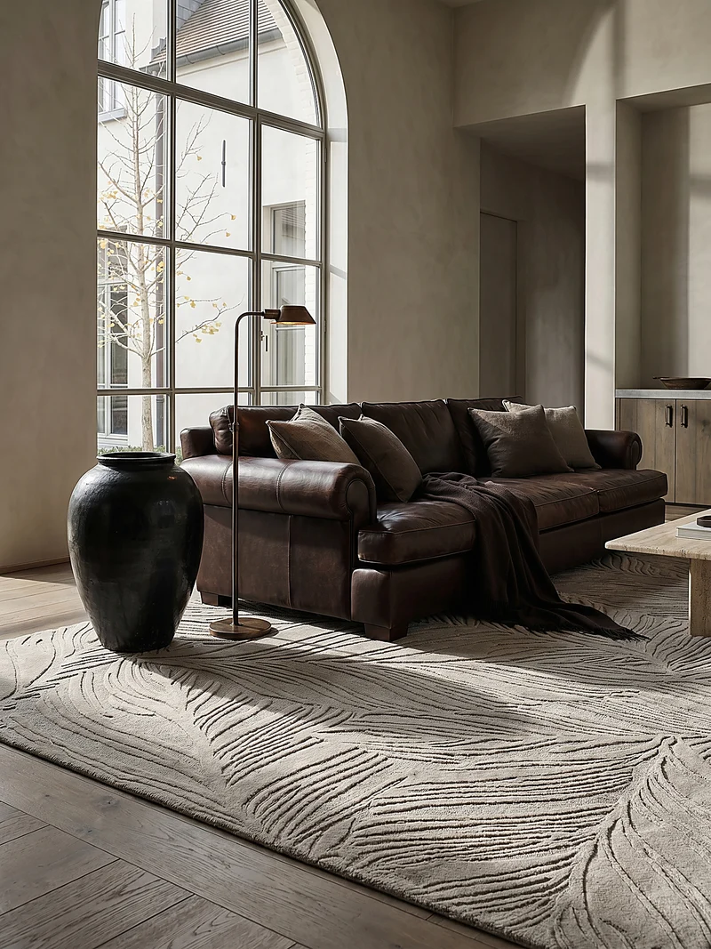 Wollteppich Blatt-Relief · 100 % Wolle · 14 mm Mittelflor