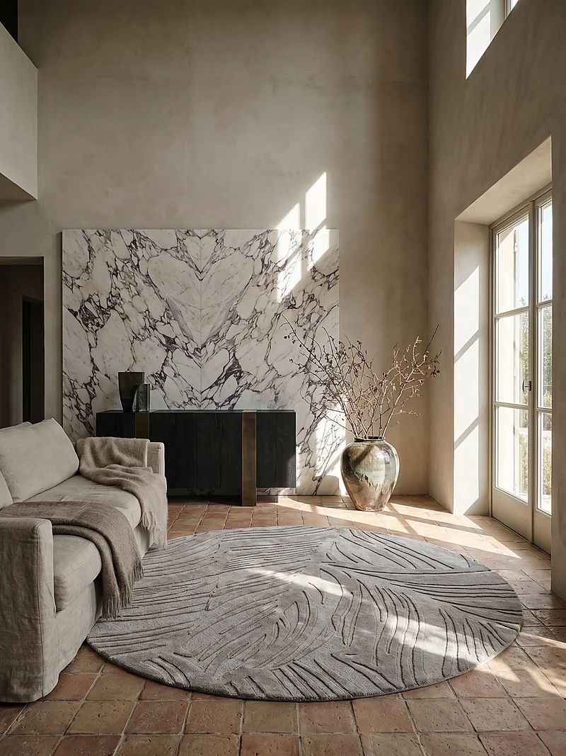 Wollteppich Blatt-Relief · 100 % Wolle · 14 mm Mittelflor