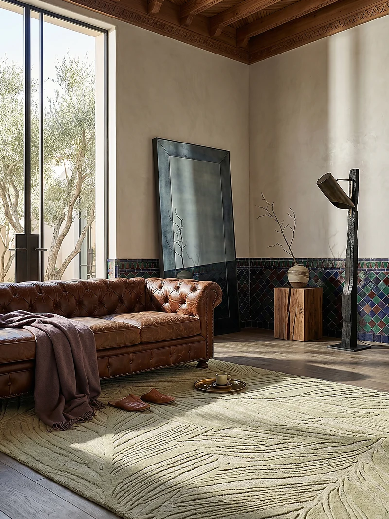 Wollteppich Blatt-Relief · 100 % Wolle · 14 mm Mittelflor
