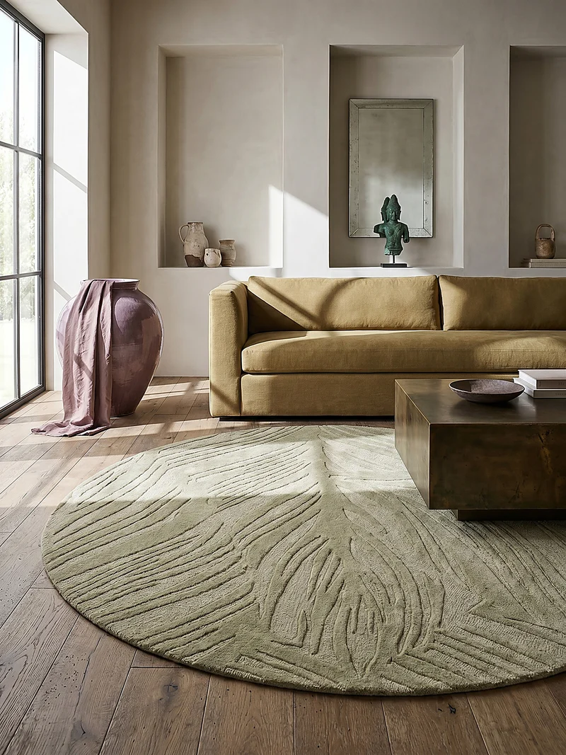 Wollteppich Blatt-Relief · 100 % Wolle · 14 mm Mittelflor