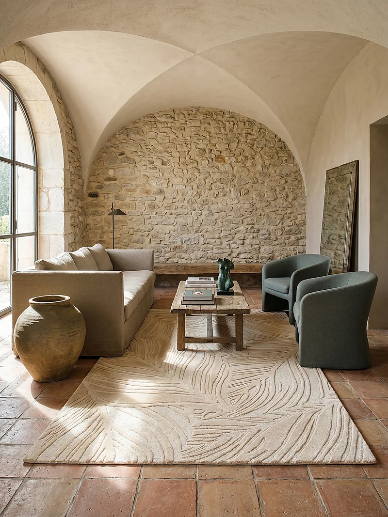 Wollteppich Blatt-Relief · 100 % Wolle · 14 mm Mittelflor