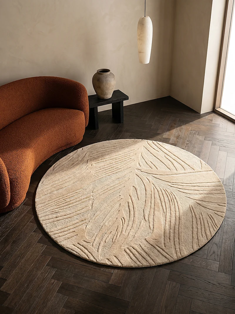 Wollteppich Blatt-Relief · 100 % Wolle · 14 mm Mittelflor