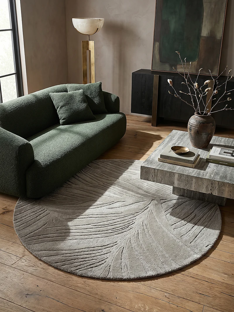 Wollteppich Blatt-Relief · 100 % Wolle · 14 mm Mittelflor