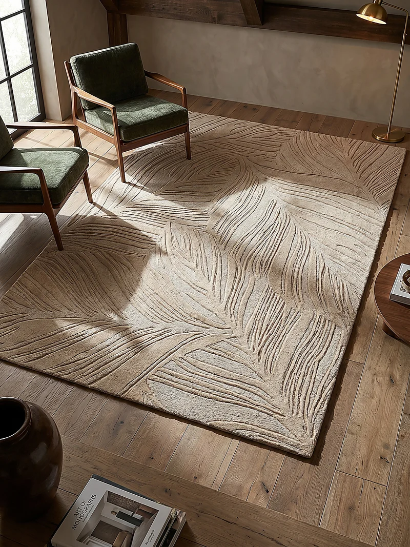 Wollteppich Blatt-Relief · 100 % Wolle · 14 mm Mittelflor