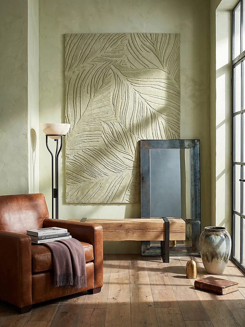 Wollteppich Blatt-Relief · 100 % Wolle · 14 mm Mittelflor