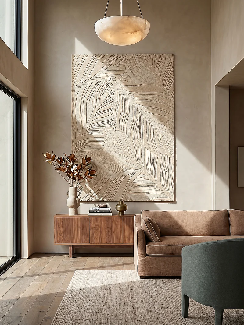 Wollteppich Blatt-Relief · 100 % Wolle · 14 mm Mittelflor
