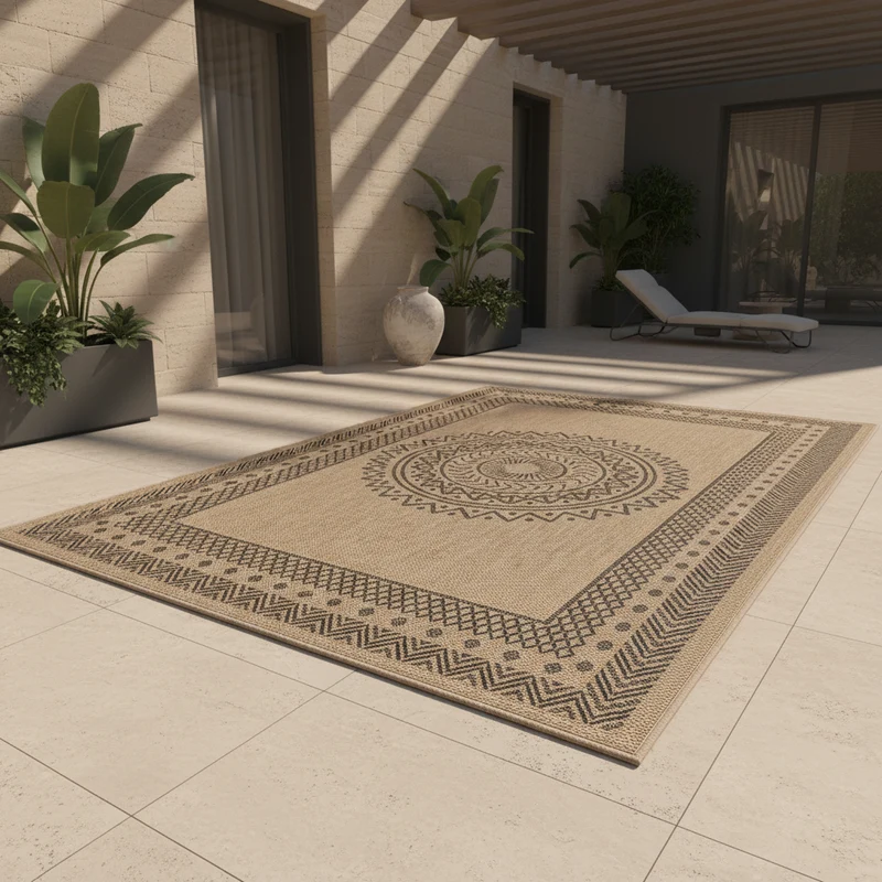 Outdoor-Teppich Mandala-Ornament – Waschbar | Dekoratives Medaillon für Terrasse