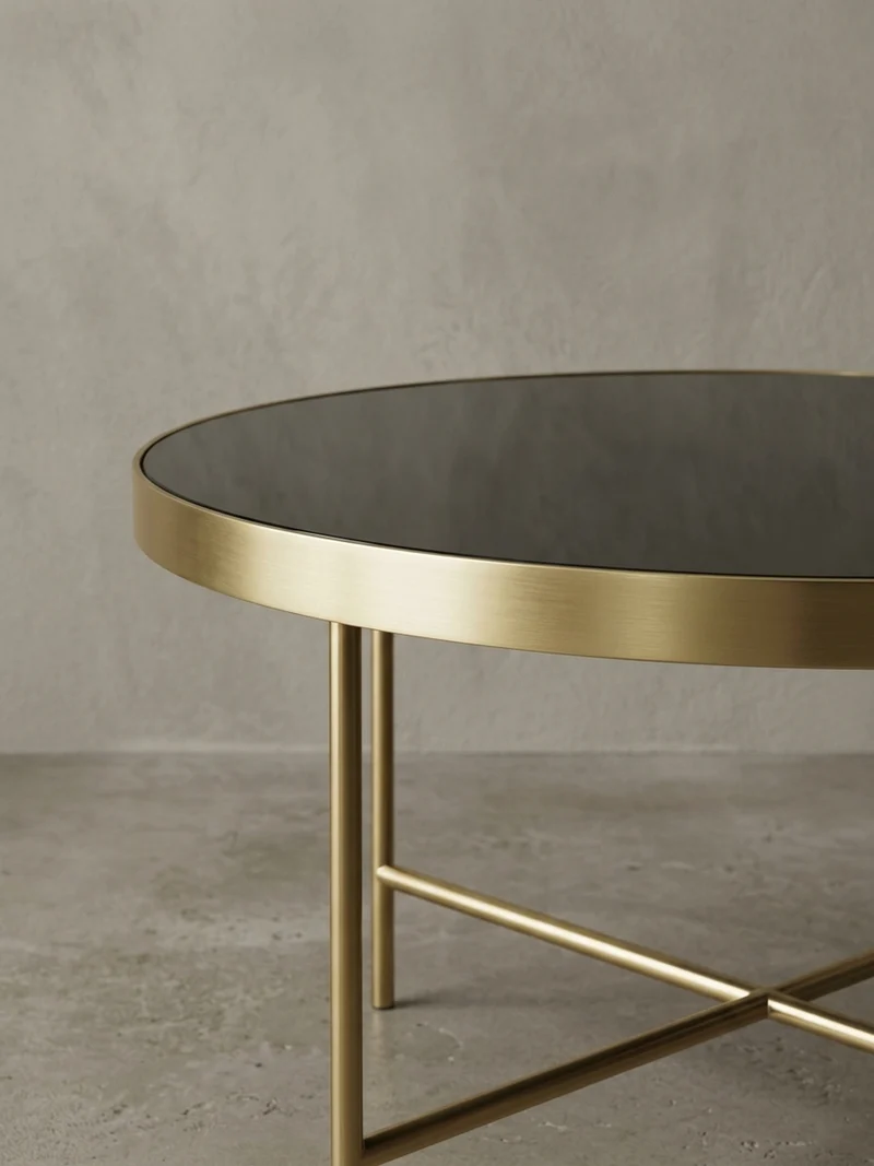 Couchtisch Oval in Schwarz/Gold, Glasplatte mit filigranem Metallgestell, Maße 110x56 cm