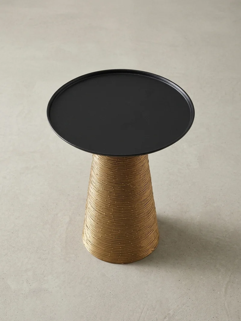 Beistelltisch – Rund Aluminium Schwarz Gold Muster handgefertigt 40x40 cm